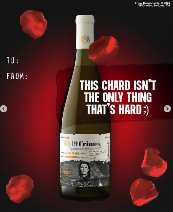 Publicité de la Saint Valentin et la marque 19 Crimes.