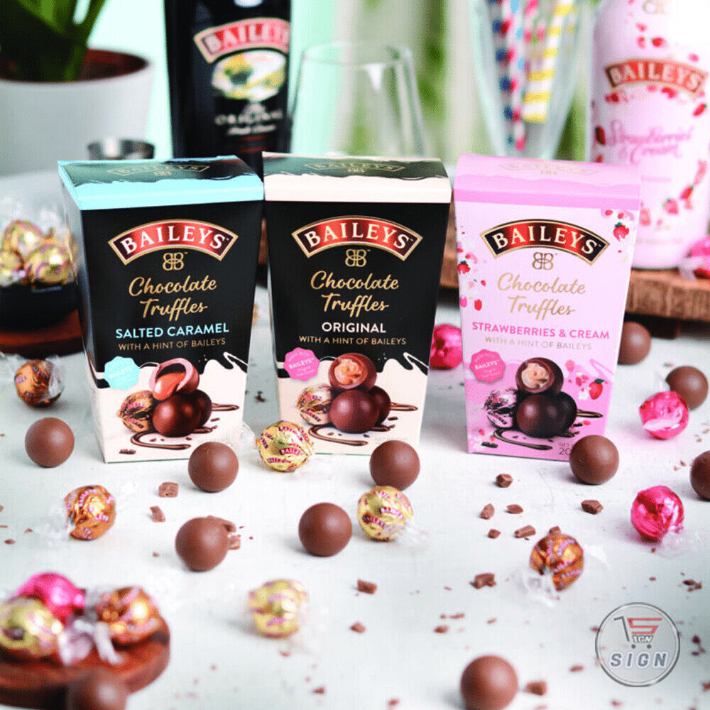 Boites de chocolats fourré à la liqueur Baileys.